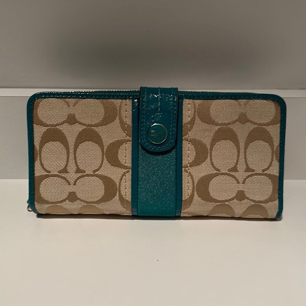 Coach Teal and Beige Wallet